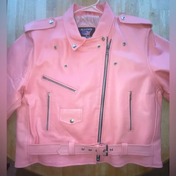 ALLSTATE LEATHER ladies 2x baby pink biker jacket - Picture 2 of 14